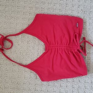 Red Hollister cropped scrunched halter top